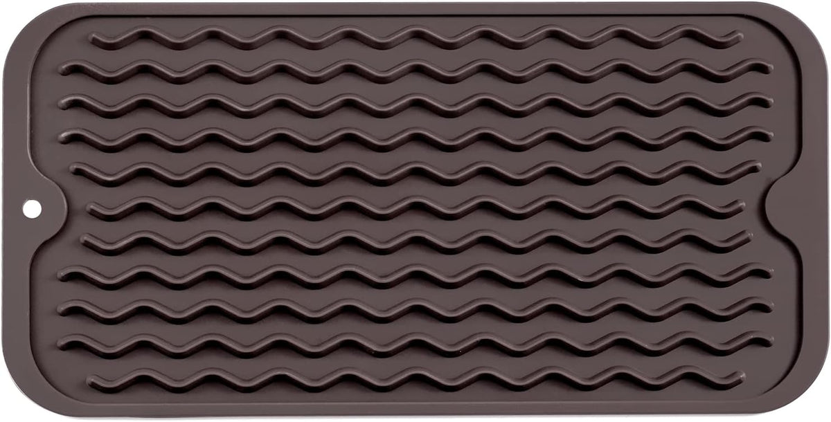 Silicone Dish Drying Mat for Multiple Usage,Easy clean,Eco-friendly,Heat-resistant Silicone Mat for Kitchen Counter or Sink,Refrigerator or Drawer Liner Coffee S 12 inches x 6 inches