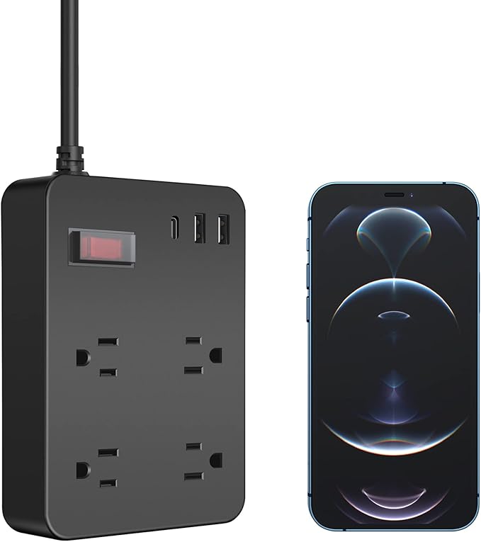 Outdoor Power Strip Weatherproof with USB C, Waterproof Surge Protector with 4 Outlets,Outdoor Electrical Outlet,Outdoor Multi Plug Outlet for Camping, Garden, Kitchen, Bathroom, 6ft Cord,Flat Plug