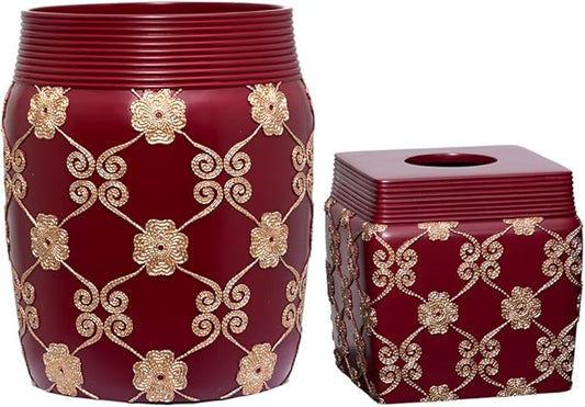 Zahari Home 2pc Elegant Rose Luxury Bathroom Accessories Set Modern Shower Basket & Tissue Box Classic Luxury Contemporary Decor Beautiful Unique Design Stylish Bathroom Accessories Set