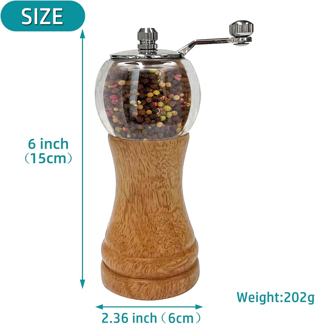 Pepper Mills Set Manual Pepper Grinder, Classical Hand Shake Pepper Grinder Set, Wooden Salt & Pepper Mill Ceramic Blades Metal Handle Sea Salt Mills, Enjoy Fresh Ground Pepper Various Spices