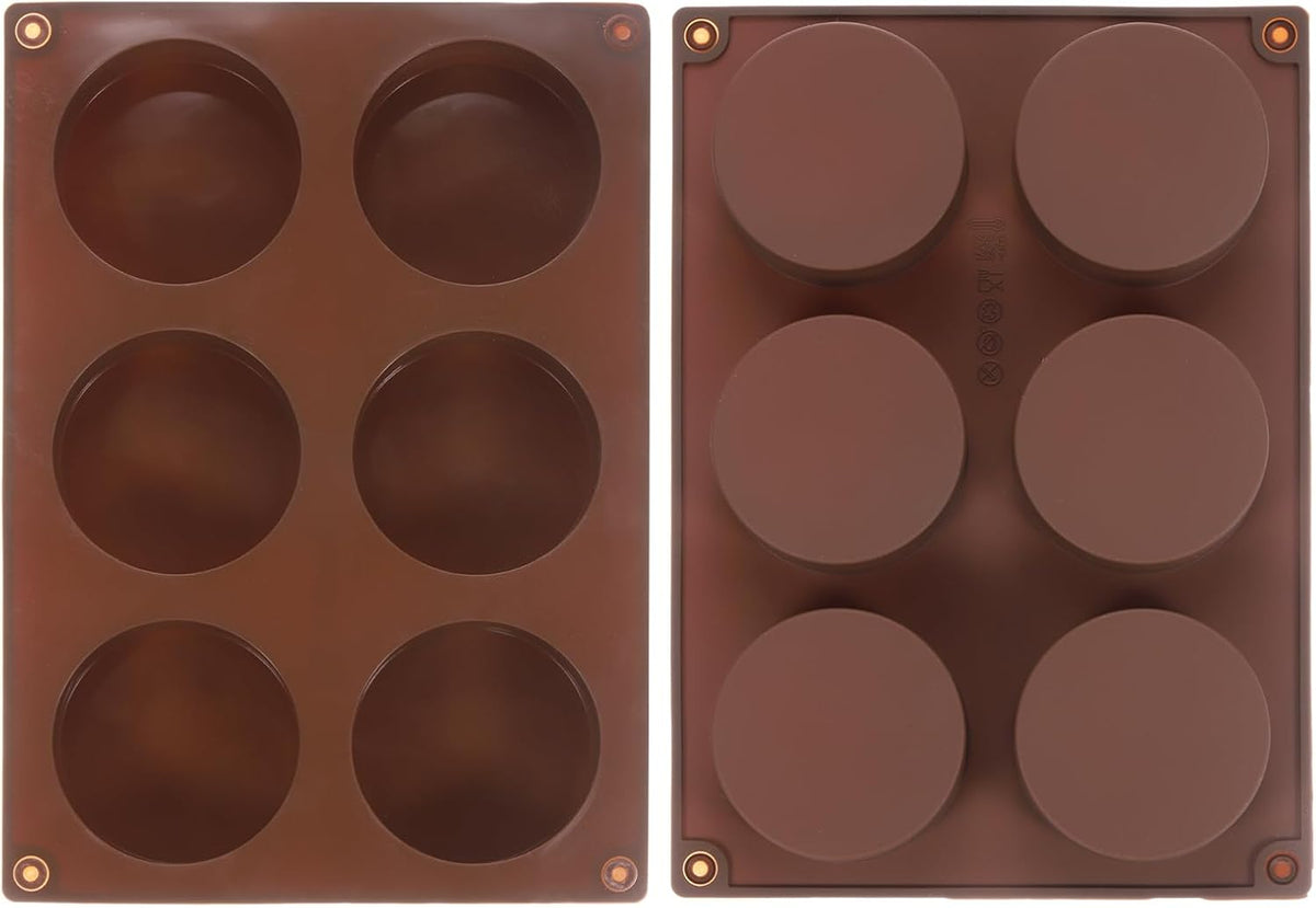 uxcell 2pcs Silicone Muffins Pan, 6 Cup Silicone Cupcake Pan Nonstick Baking Tray for Muffins, Cupcakes, Dishwasher Safe, Brown