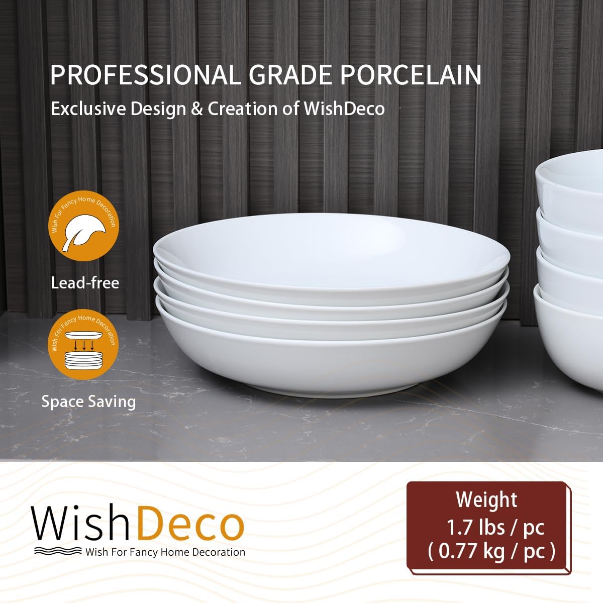 White Pasta Bowls Set of 4, Porcelain Salad Bowls 37 oz, Wide and Shallow Serving Bowl 9 Inch, Large Pasta Plates, Serving Dishes for Soup, Dinner, Microwave and Dishwasher Safe