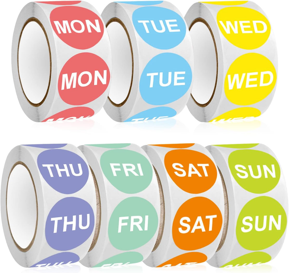3500PCS 7-Day of The Week Sticker, 1" Round Day Dot Food Rotation Labels - Removable Date Stickers for Food Containers 7 Rolls Self Adhesive(500 Labels/Roll)
