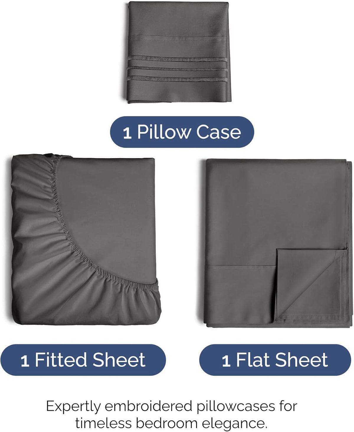 Twin XL Size 3 Piece Sheet Set - Comfy Breathable & Cooling Bed Sheets Set - Hotel Luxury Bedding for Women, Men, Kids, Teens, Boys & Girls - Deep Pockets, Soft and Wrinkle Free - Oeko-Tex - Charcoal
