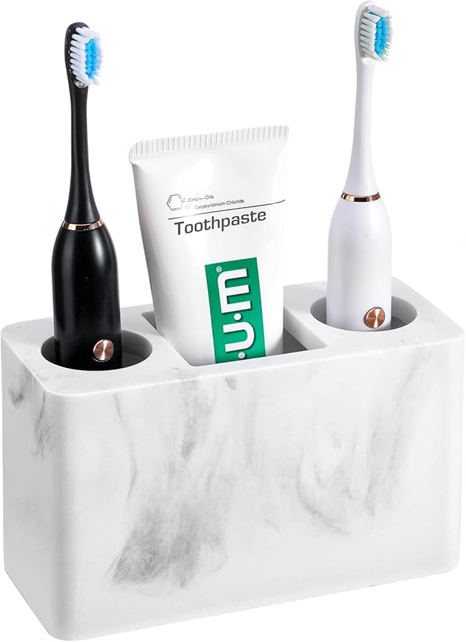 Luxspire Toothbrush Holder, 3 Slots Electric Toothbrush and Toothpaste Holder, Bathroom Countertop Storage Bathroom Accessories Toothbrush Stand for Vanity Counter Organizer Caddy - Gravel White