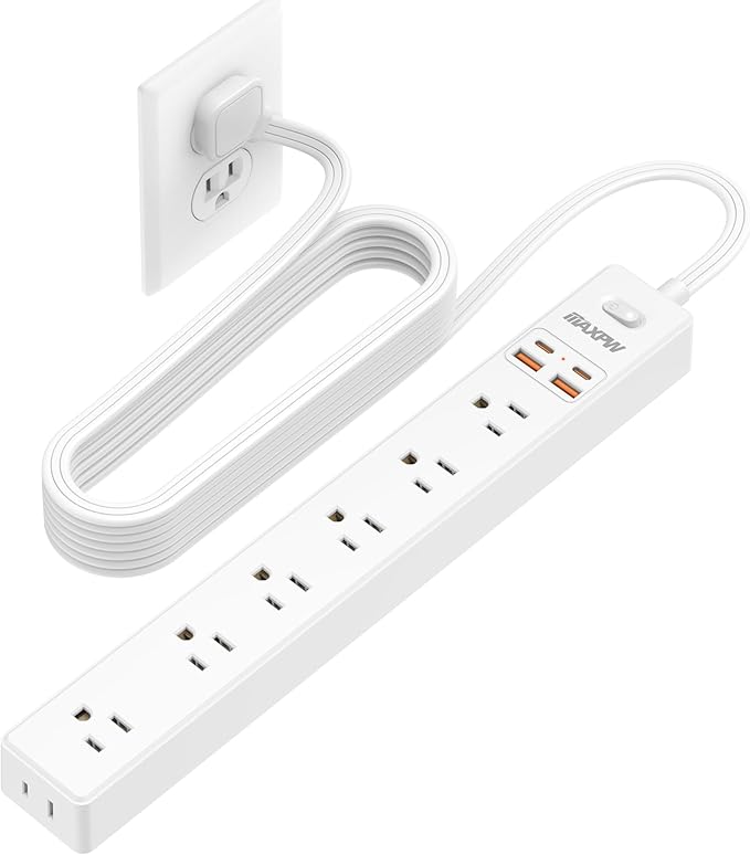 10 Ft Power Strip Surge Protector - 7 Outlets 4 USB Ports (2 USB C), Ultra Thin Flat Extension Cord & Flat Plug, 1700 Joules, Wall Mount, Desk Charging Station for Home Office Dorm, White
