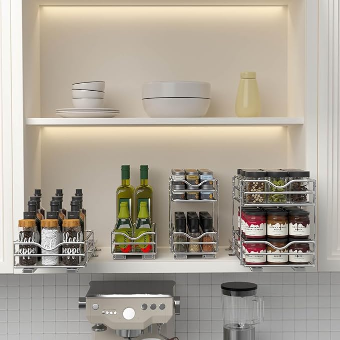OCG Pull Out Spice Rack Organizer（8.3" W x 10.4" D） for Cabinet, Slide Out Seasoning Organizer Fits Spices, Sauces, Cans etc
