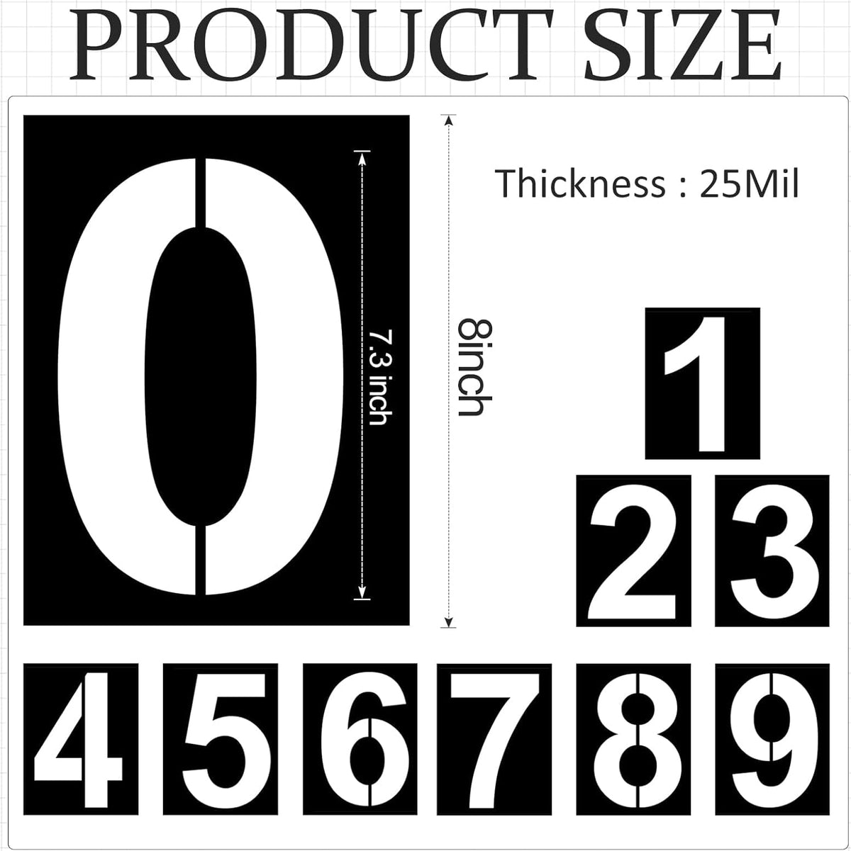 8 Inch Plastic Number Stencils Set - Reusable Digital Templates for Cake, Address, Painting