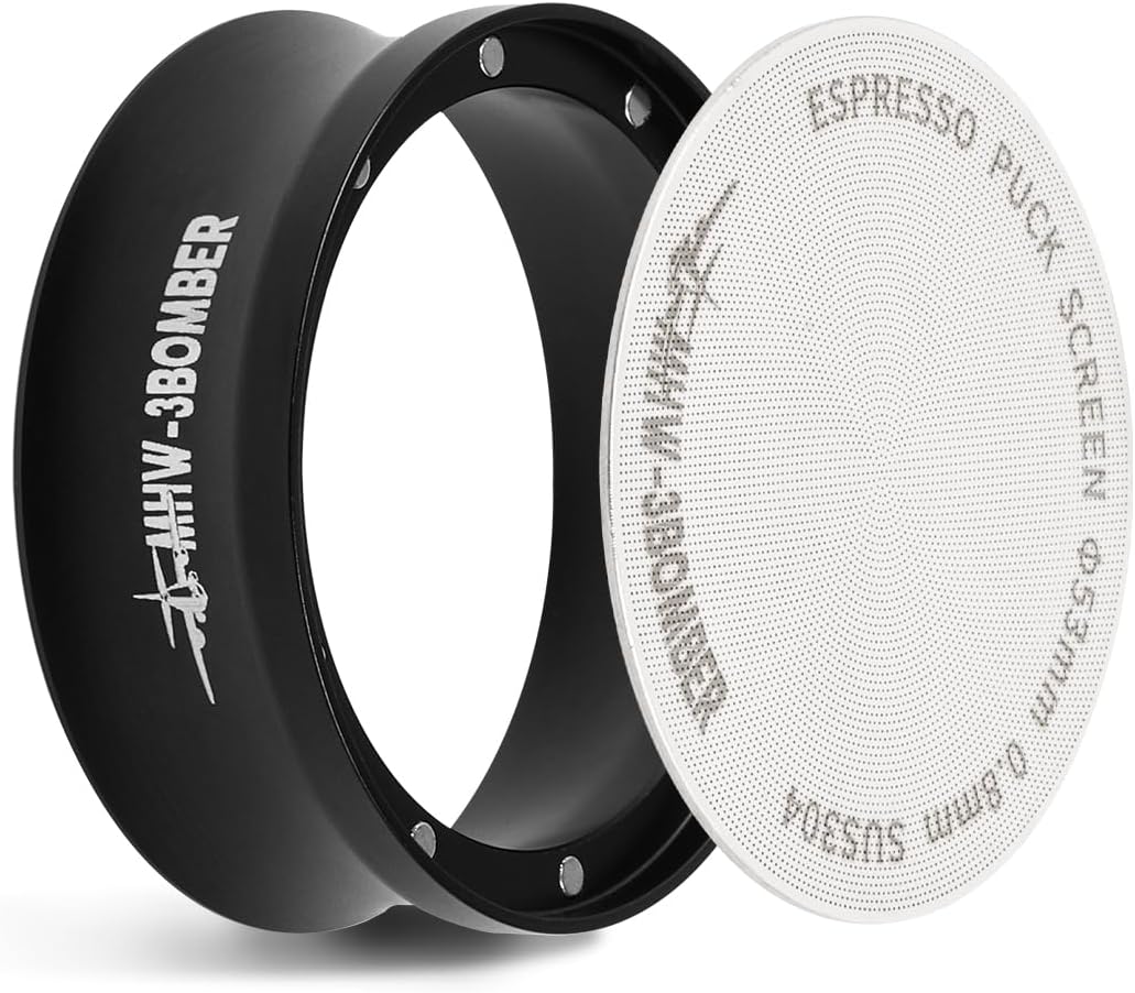 MHW-3BOMBER 53mm Espresso Dosing Funnel & Puck Screen Set, Magnetic Dosing Rring & Reusable Filter kit Compatible with 53mm Bottomless Portafilter, Coffee Dosing Ring with Eppresso Puck DR7014-OS