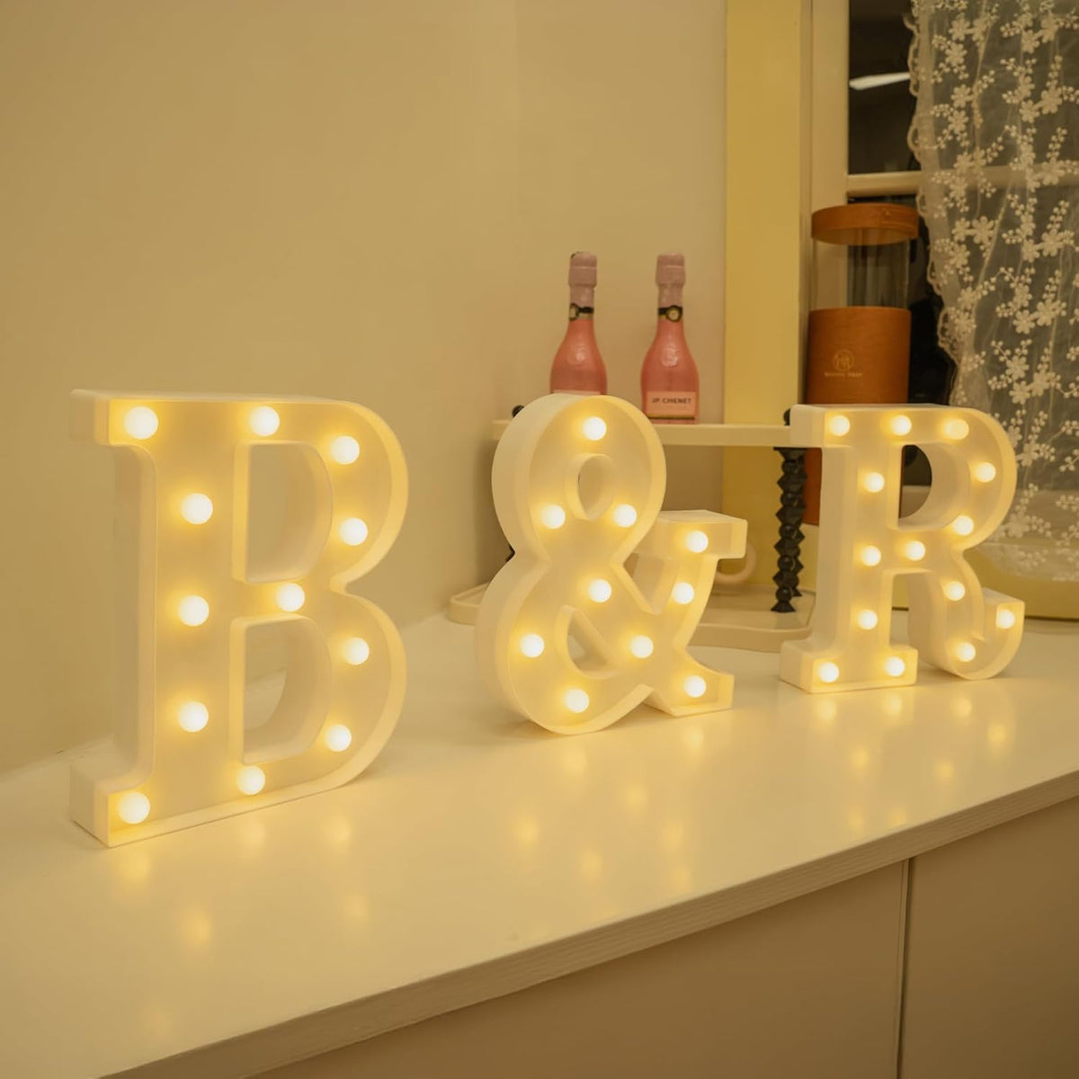 Foaky LED Letter Lights Sign Marquee Light Up Letters Sign for Night Light Wedding/Birthday Party Battery Powered Christmas Lamp Home Bar Decoration(B)
