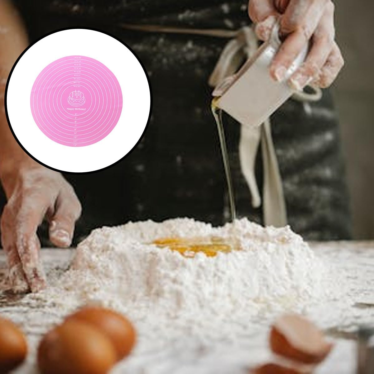 1 Pcs Pink Round Baking Mat, Cake Turntable Mat, Cake Mat Round Silicone Baking Mat, 12 In Cakes Pastry Mat for Cake Turntable Stan