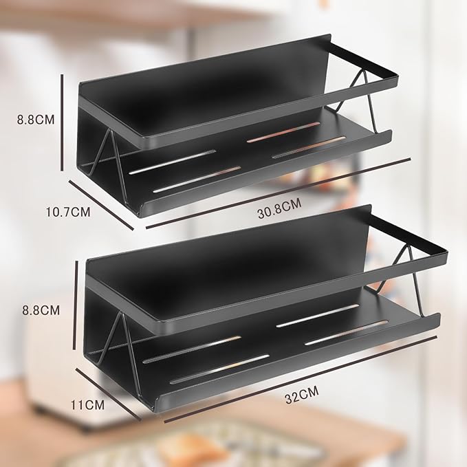 Spice Rack for Rrefrigerator Kitchen Home Organization and Storage Adhesive Rack (2 Pack,Black)