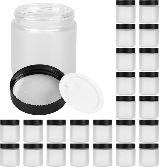 Glass Jars with Lids,Eco-Friendly Cosmetic Containers with Airtight Black Lids & Liners, Multi-Color Options for Cream, Lotion, Body Butter, DIY Skincare Travel Jars (Clear Frosted, 4oz)