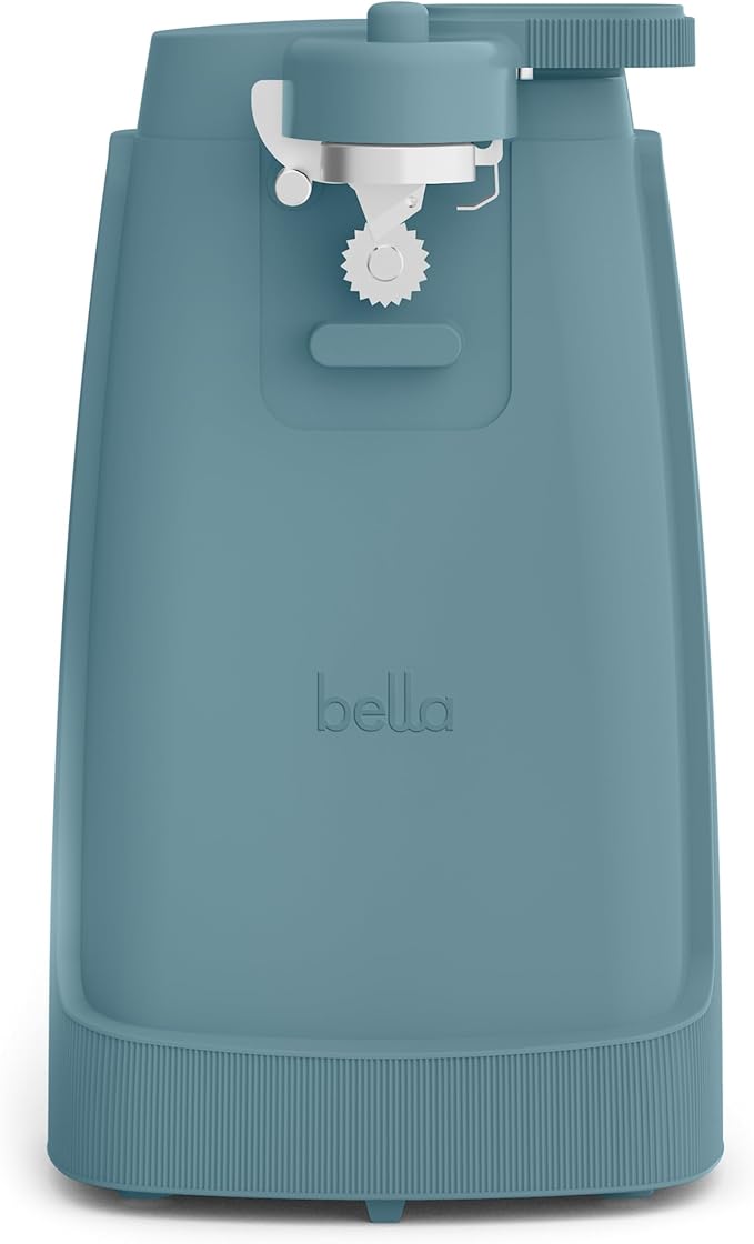 bella Electric Can Opener and Knife Sharpener, Multifunctional Jar and Bottle Opener with Removable Cutting Lever and Cord Storage, Stainless Steel Blade, Surf