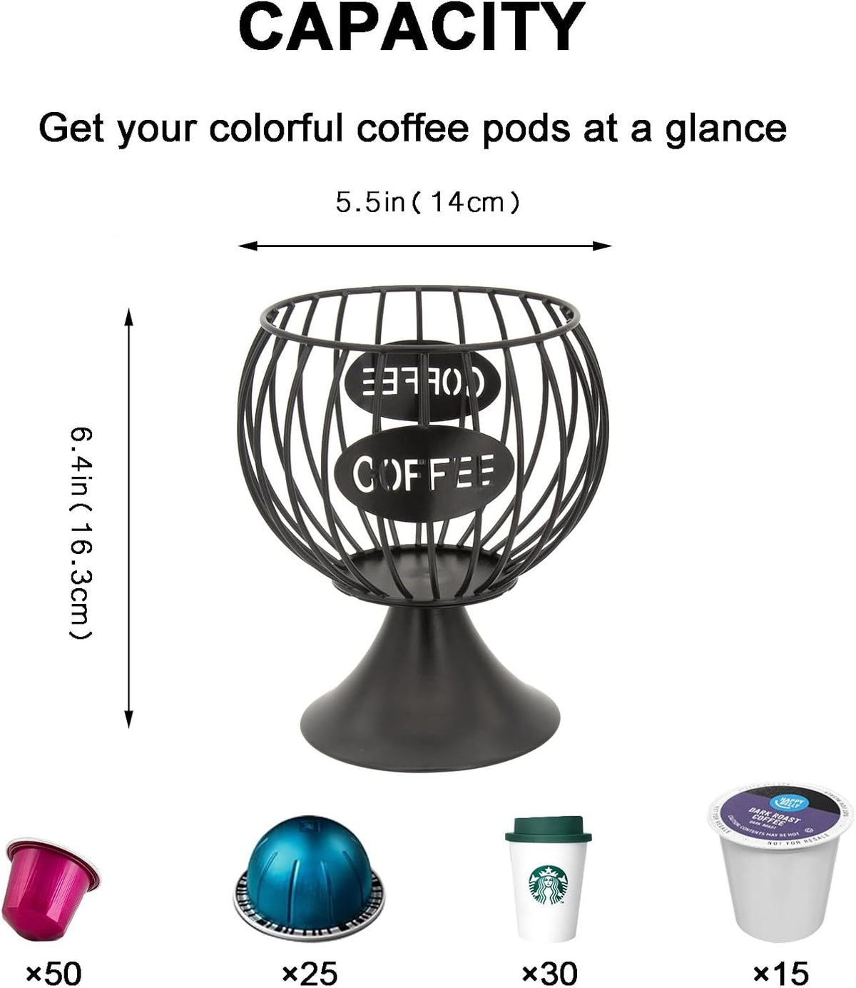 K Cup Holder and Pod Storage Organizer for Counter - Metal Basket for Keuring Pods, Coffee Bar Decor, Capsule and Creamer Organizer - Black