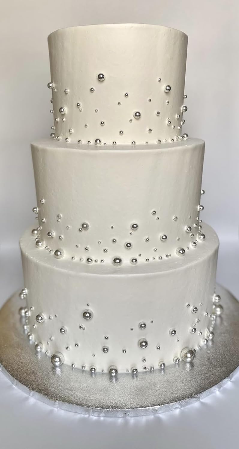 4 in 1 Super Silver Pearl Sugar Sprinkles 6 oz, 4 sizes Candy Pearls Ideal for Baking, Cake and Cupcake Toppers, Cookie Decoration, Ice Cream Topping, Wedding Shower Valentines Halloween Christmas