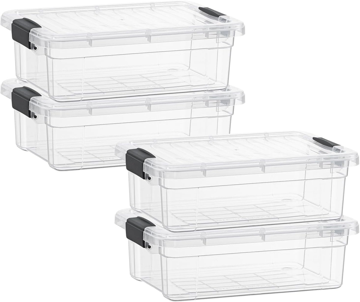Superio Storage Bins with Lids- 4 Pack, 7.4 Qt Clear Boxes for Organizing, Stackable Plastic Containers- BPA Free, Non-Toxic, Odor Free, Organizer for Home, Office, Dorm