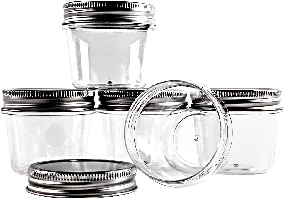 novelinks 4 Ounce Clear Plastic Jars Containers With Screw On Lids - Refillable Round Empty Plastic Slime Storage Containers for Kitchen & Household Storage - BPA Free (40 Pack)