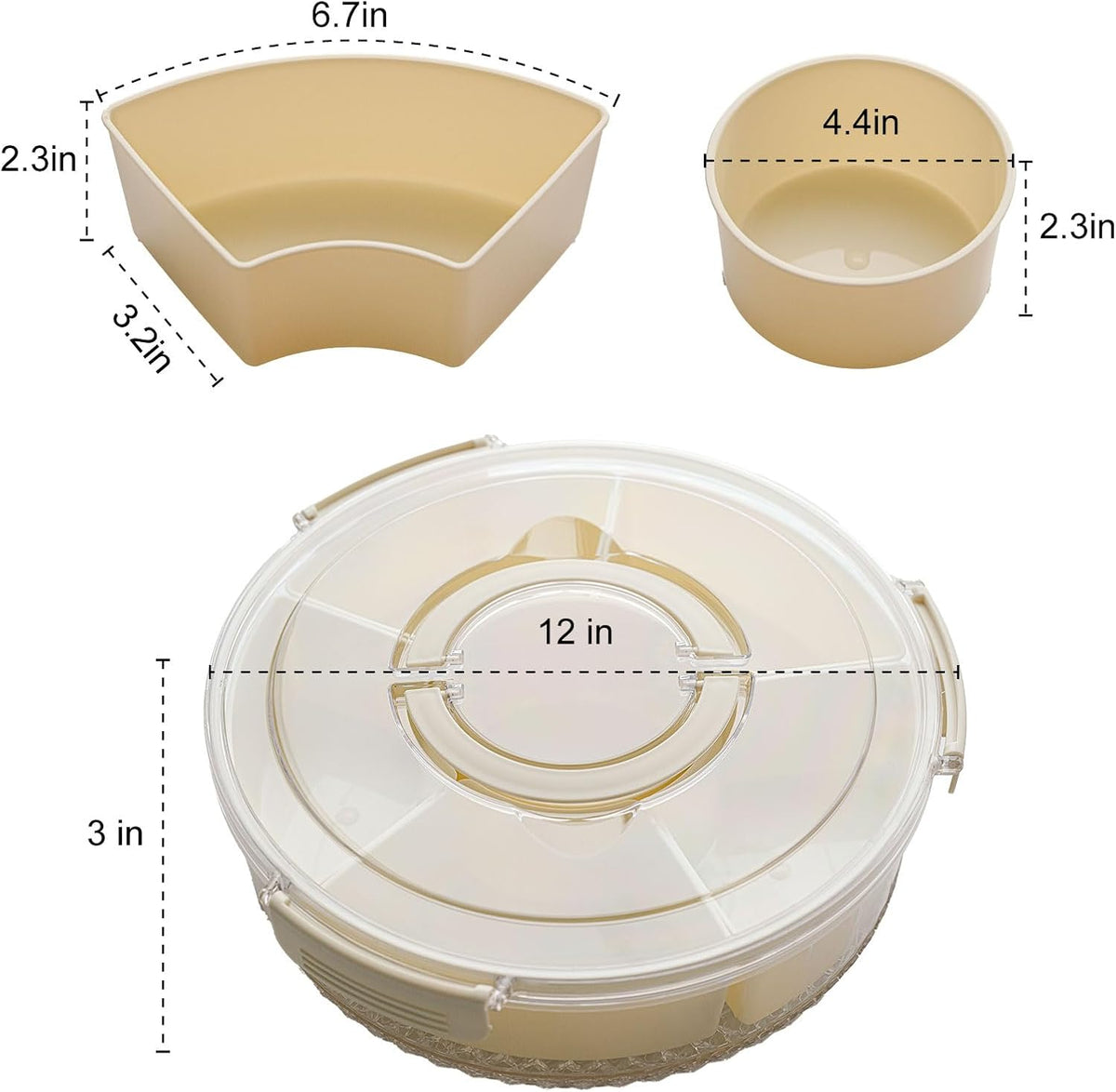 Divided Rotating Serving Tray with Lid & Handle, Portable Snack Spinner for Fruits, Veggies, Charcuterie, Party, Travel, Picnic, and Fridge Storage