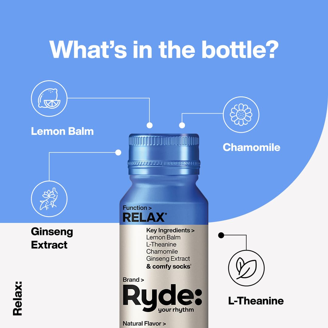 RYDE: Discovery Pack | Energize, Focus & Relax Shots | Green Tea Caffeine, Taurine, Ginseng, B Vitamins, L-Theanine, Lemon Balm, Chamomile | 0 Calories, 0 Sugar | Variety Pack – Try Them All (6 Pack)