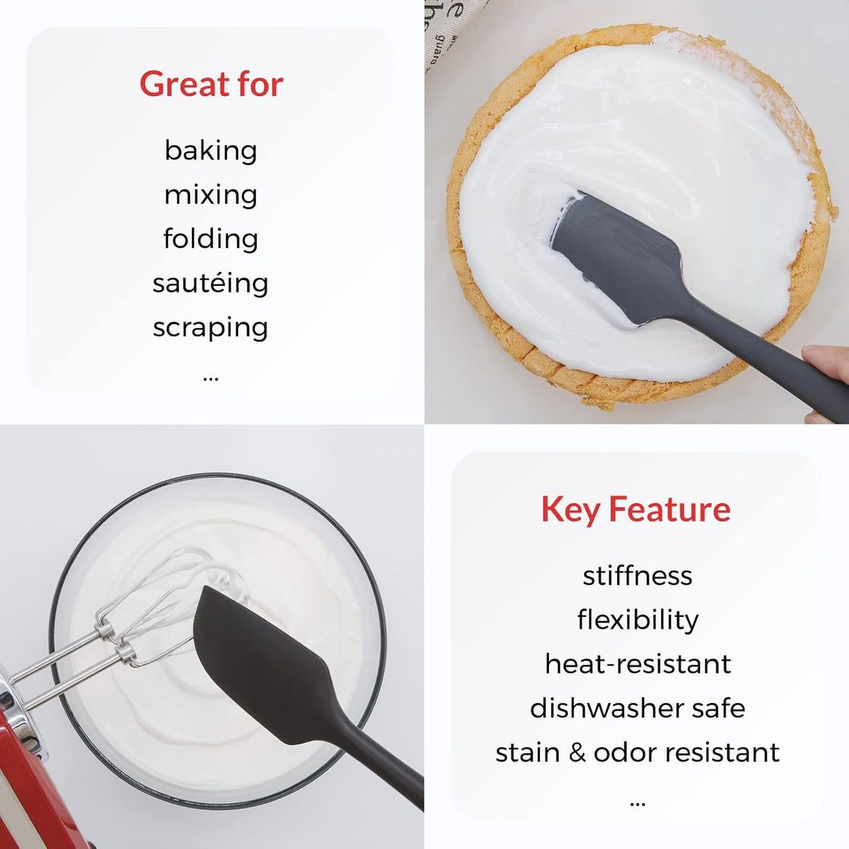 Elihome Chef Series 3 Piece Silicone Spatula Set - 600°F Heat Resistant Non Stick Rubber Kitchen Scraper Spatulas for Cooking, Baking, and Mixing – BPA Free and LFGB Certified Silicone (Grey)