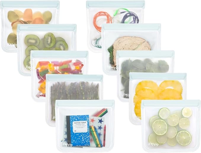 (re) zip 10-Pack Reusable Sandwich Lunch Bags | BPA-Free, Food Grade, Leakproof, Freezer Safe, Dishwasher Safe, Travel Friendly | 3.5 Cup / 28-Ounce | Clear