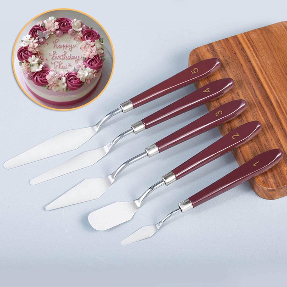 5pcs Stainless Steel Cake Cream Spatula Frosting Baking Pastry Tool Shovel Cake Painting Scraper Decorating Spatula Mixing Set Icing Oil Painting Cream Toner Tool for Fondant Chocolate