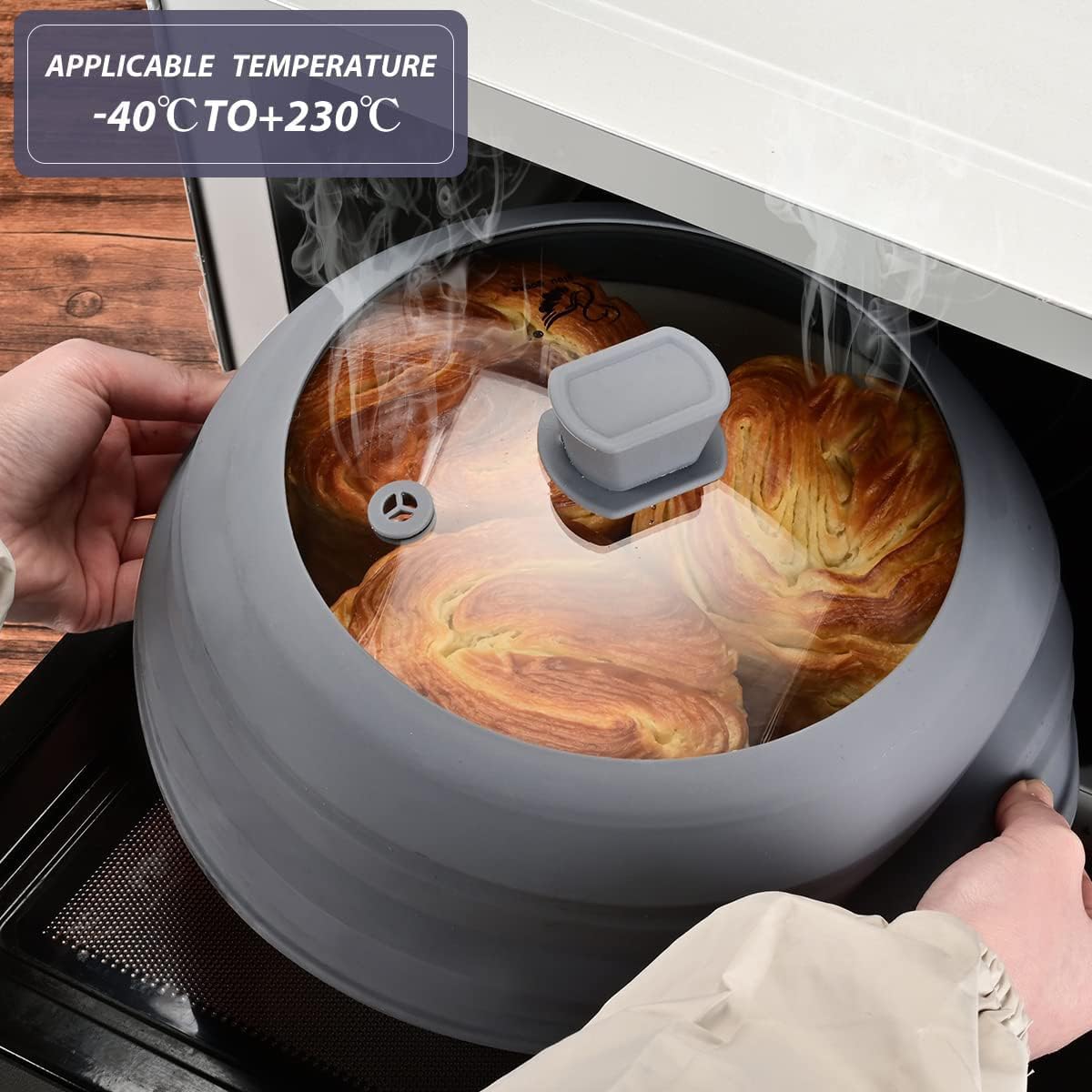 Microwave Splatter Cover Glass Splatter Guard Lid with Collapsible Silicone for Food Pot Plate Cover 10.8 inch Light Grey