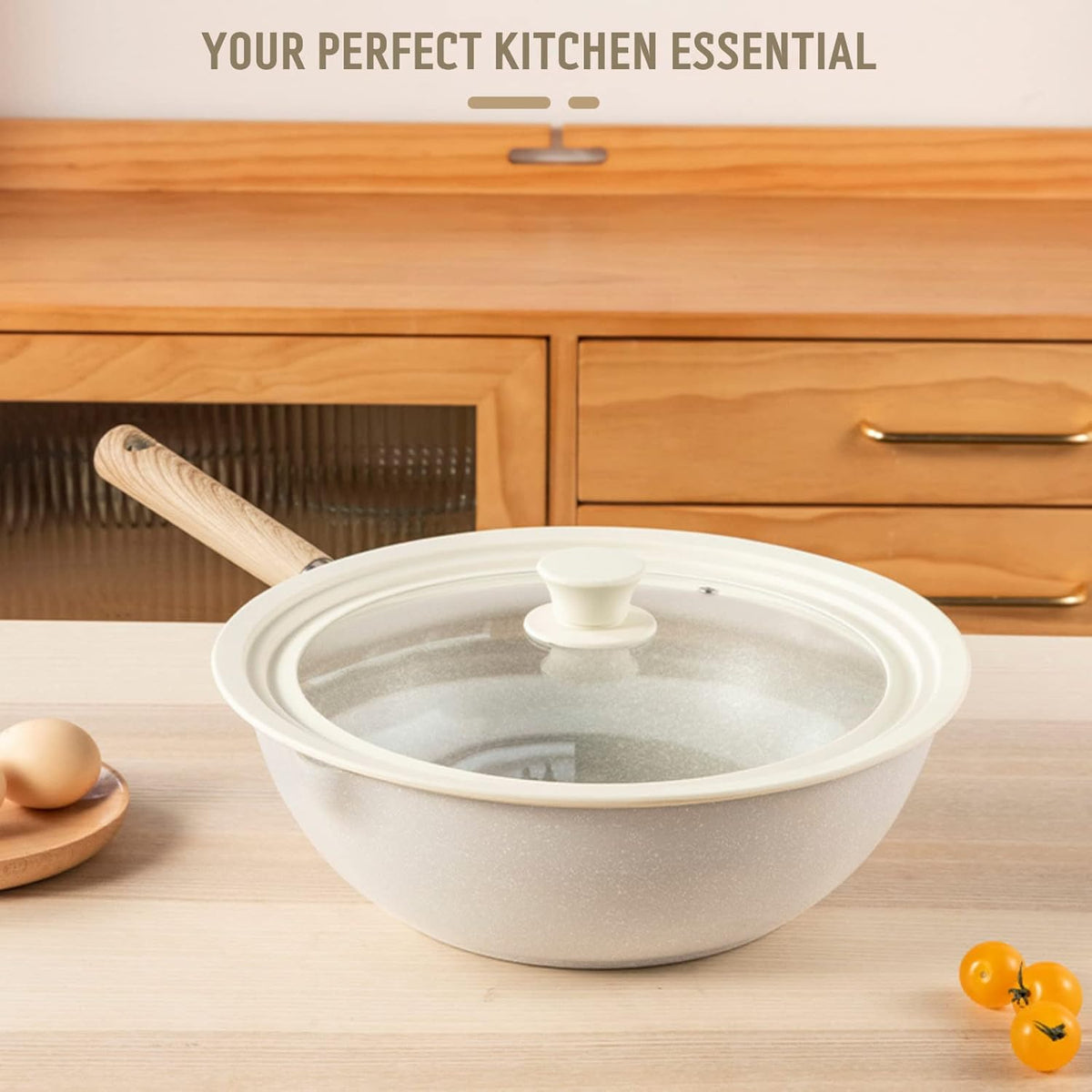 J&C LIFE Universal Lid for Pots, Pans and Skillets-Fits 10 to 12 Inch Pots and Pans, Tempered Glass Heat Resistant Silicone Frying Pan Lid, Dishwasher Safe, Replacement Lid