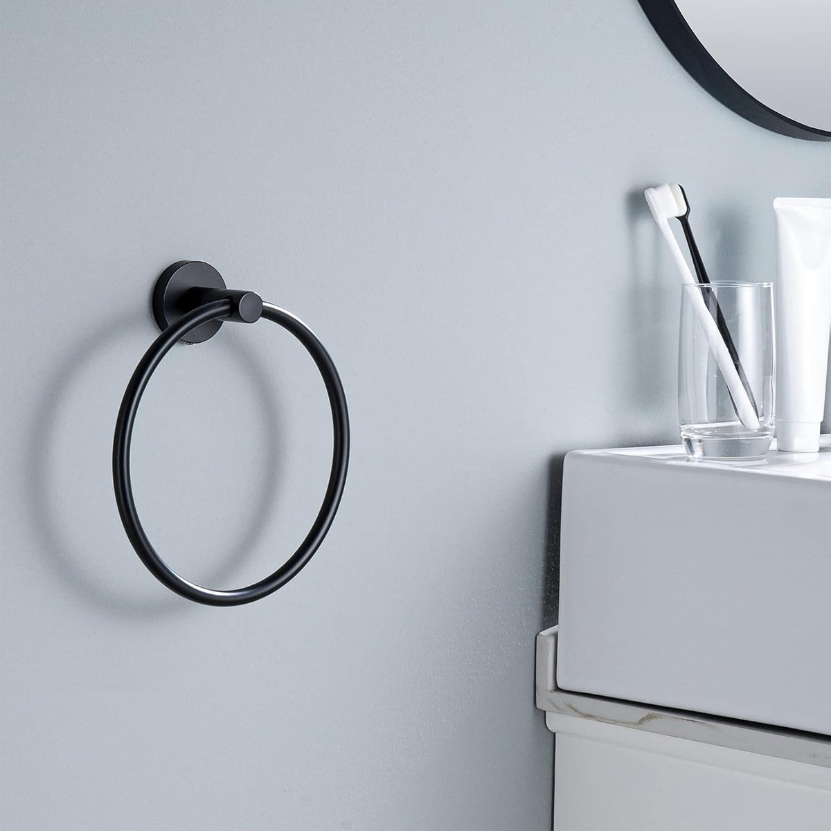 KES Matte Black Towel Ring Hand Towel Holder for Bathroom, Kitchen Bath Towel Holder Hangers Heavy Duty Storage Round Wall Mount SUS 304 Stainless Steel, A2180DG-BK