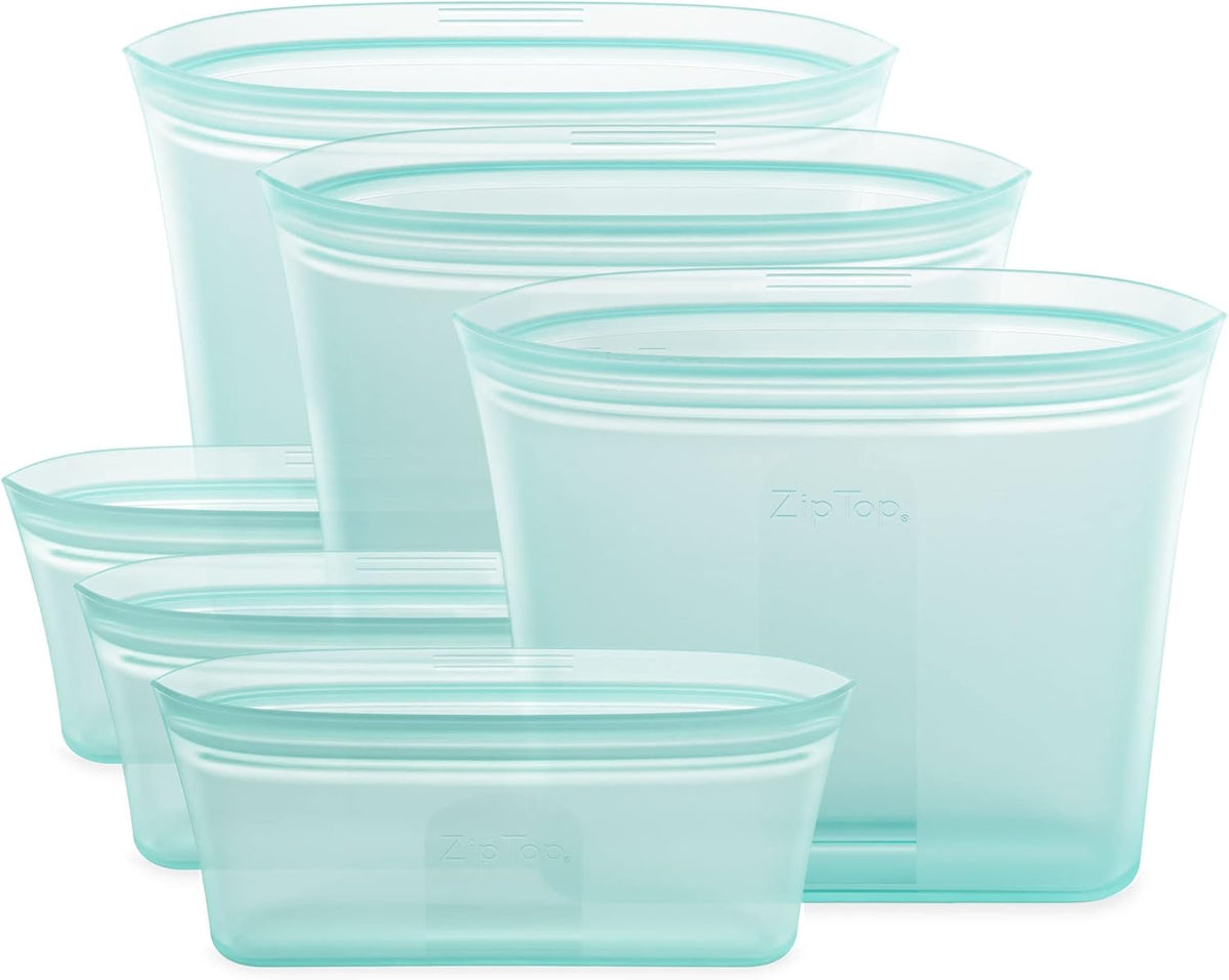 Zip Top Reusable Food Storage Bags | 3 Bag Set [Teal] - 3 Sandwich, 3 Snack | Silicone Meal Prep Container | Microwave, Dishwasher and Freezer Safe | Made in the USA
