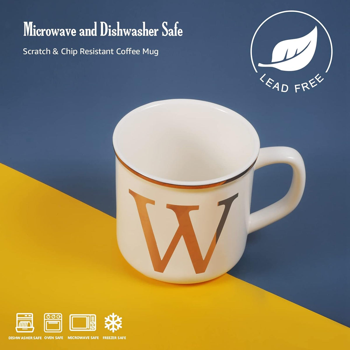 Miicol Ceramic Coffee Mug 16 oz, Monogram Coffee Cup, Golden Initial Tea Mug, Personalized Tea Cup, Unique Gift, Large Mug for Home, Office, Letter W