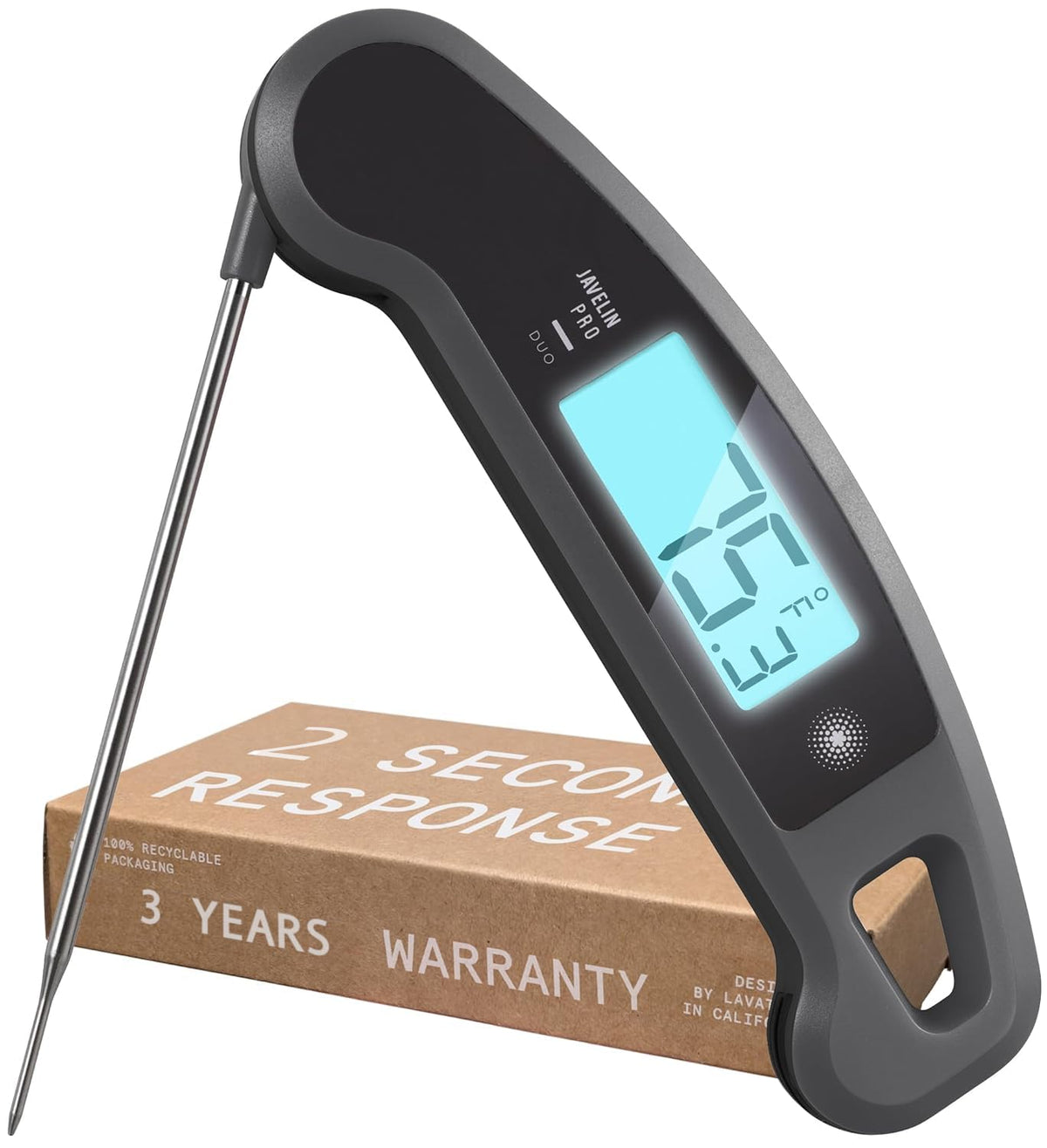 Lavatools Javelin® PRO Duo Ultra-Fast 2-Second Professional Digital Instant Read Meat Thermometer for Grill and Cooking, Auto-Rotating Backlit Display, IP65 Water Resistant, NSF Certified – Sesame