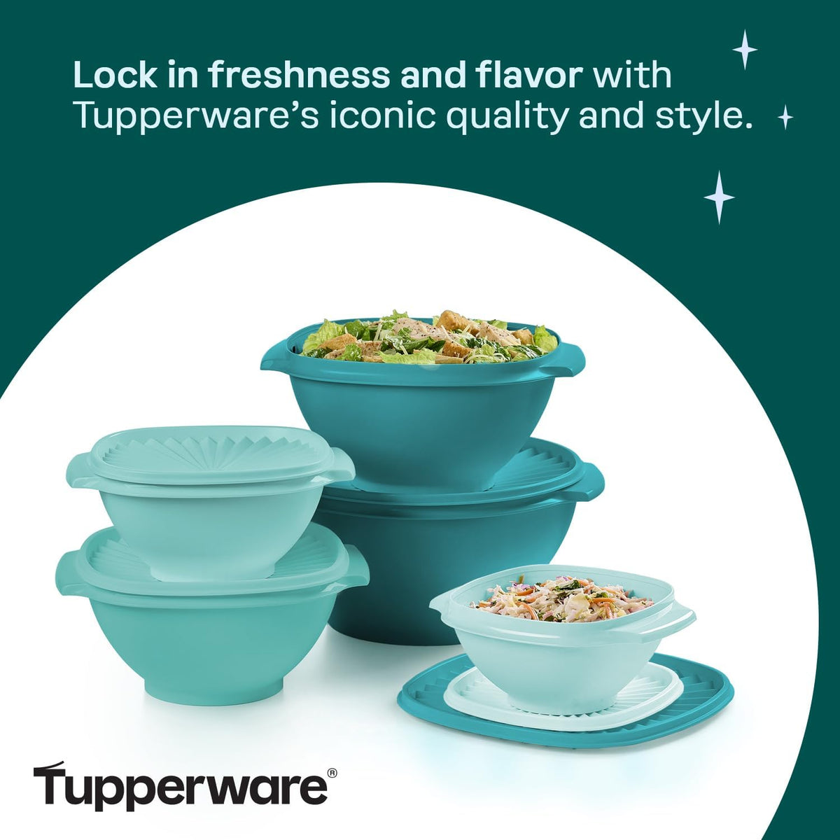 Tupperware Heritage Collection, New 10 Piece Food Storage Container Set in Vintage Green, Dishwasher Safe and BPA Free (5 Bowls, 5 Lids)