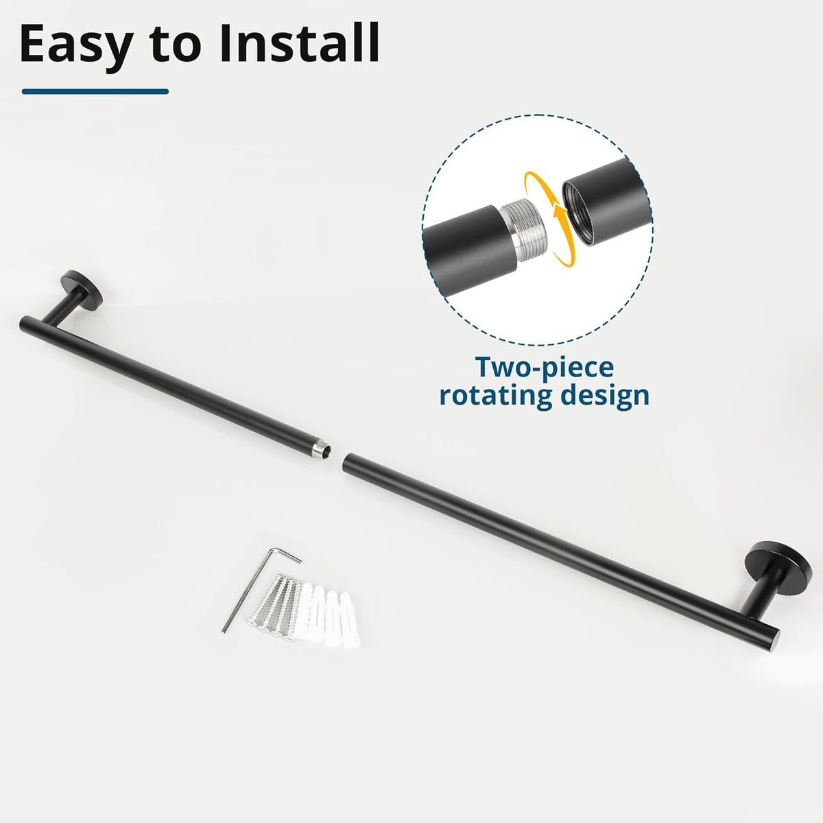 SAYAYO Black Towel Bar for Bathroom, Towel Rack Wall Mounted 31.5 Inch, Towel Rod Towel Holder SUS304 Stainless Steel (Hanging Length 29-Inch)