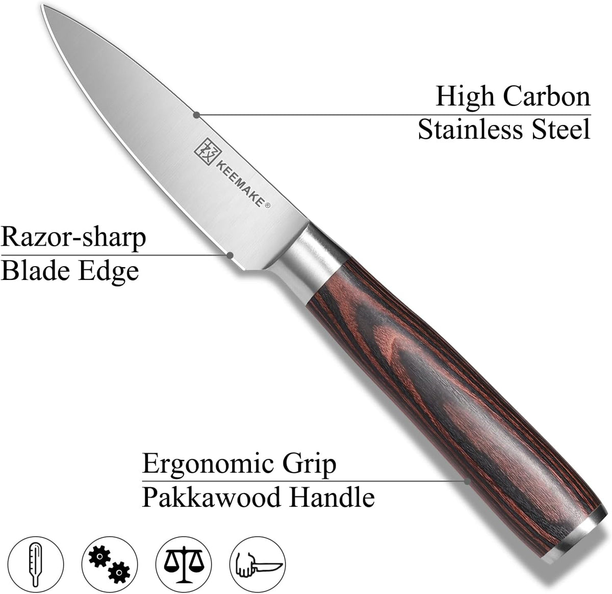 KEEMAKE 3.5 inch Paring Knife 3.5 Inch, Fruit Knife German High Carbon Stainless Steel Blade, Pakkawood Handle Small Kitchen Knife with Gift Box