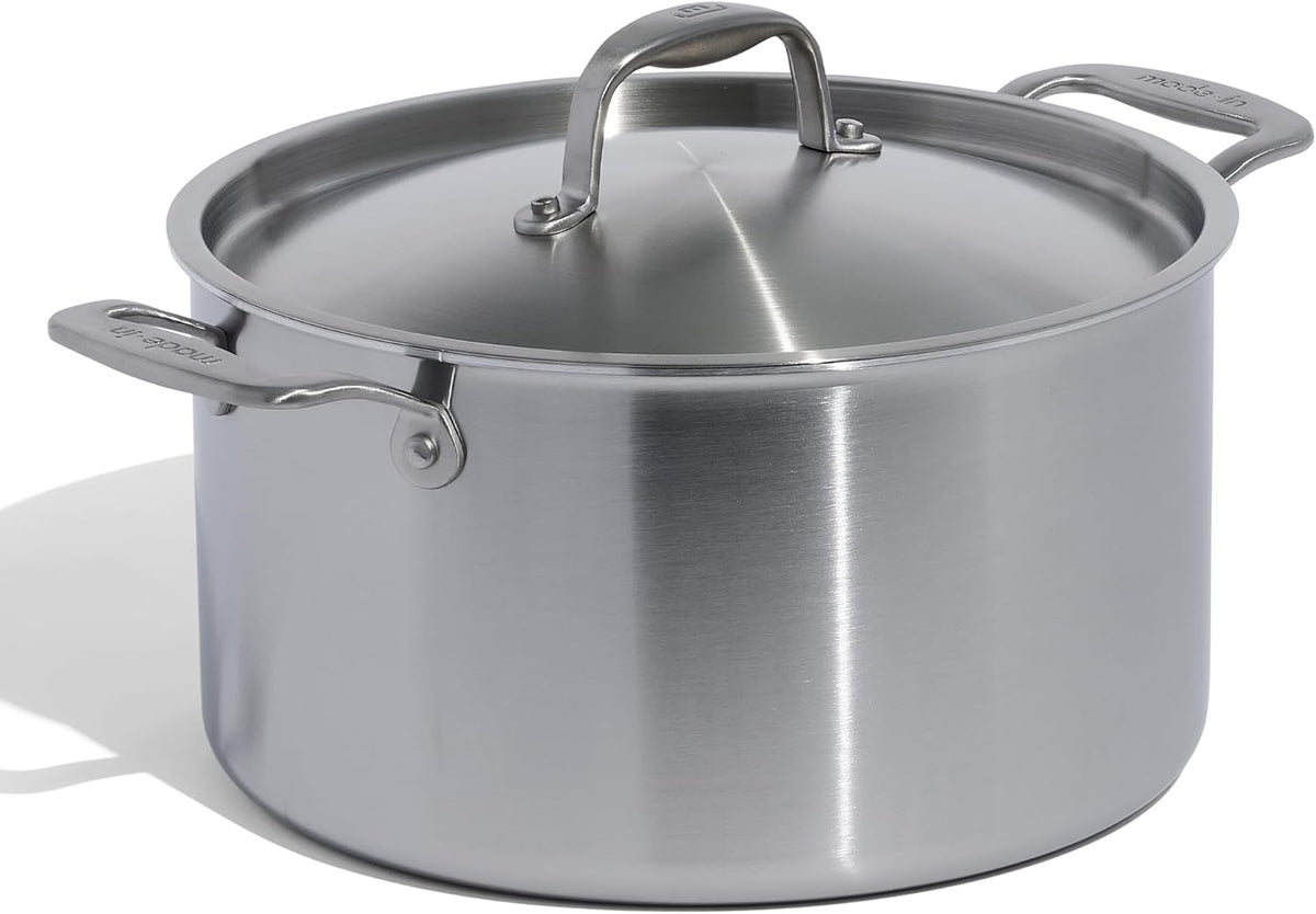 Made In Cookware - 8 Quart Stainless Steel Stock Pot With Lid - 5 Ply Stainless Clad - Professional Cookware - Crafted in Italy - Induction Compatible