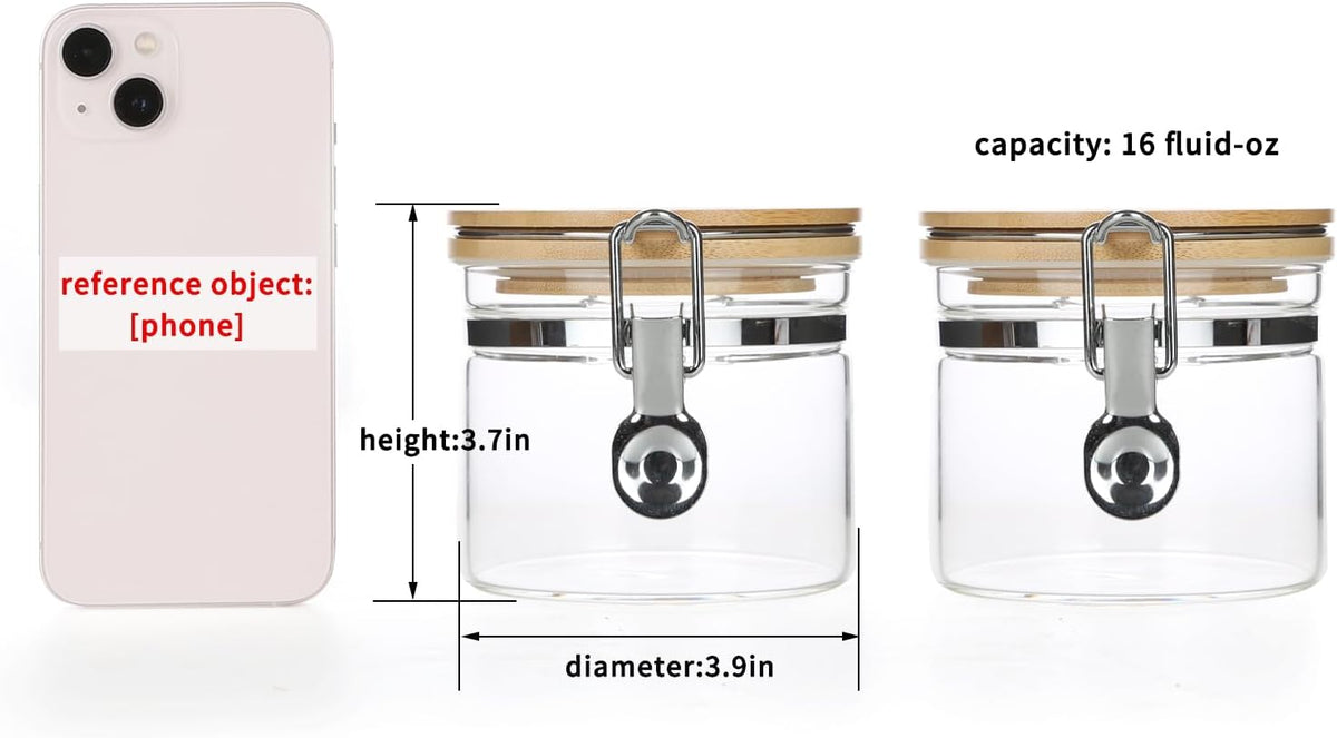 KKC HOME ACCENTS Clear Borosilicate Glass Storage Jars with Airtight Locking Clamp Lids,Glass Jar Canisters,Sealed Glass Jars with Bamboo Lid,Air tight Brown Sugar Salt Container,15 Fluid-oz