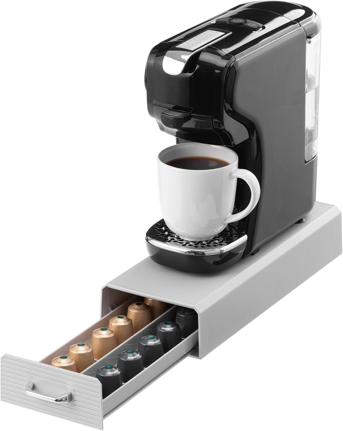 Navaris Coffee Pod Holder, Grey - Compact, Space Saving Coffee Capsule Storage Holders - Durable Espresso Organiser Station - Coffee Machine Drawer Ideal for Small Kitchens