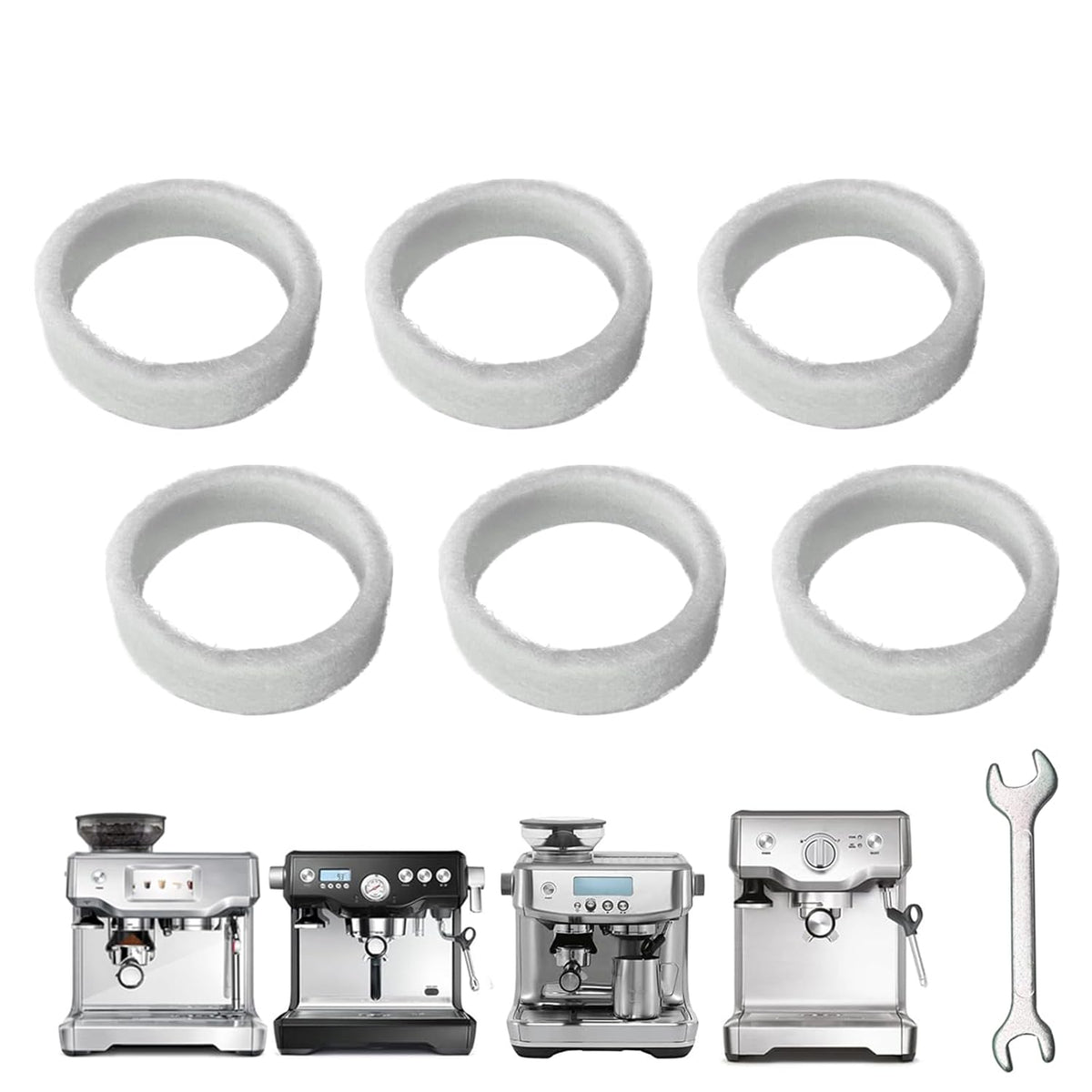 6-Piece Felt Washer Replacement for Breville Espresso Machine Grinders - Compatible with BES870/BES878/BES880/BES980/BCG820 Models, Espresso Grinder Felt Ring Eiranoly