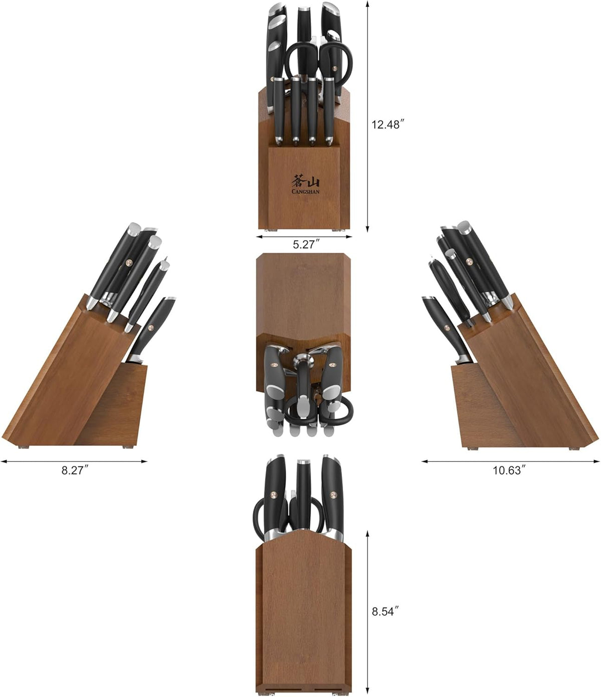 Cangshan L Series Knife Block Sets, Forged German Steel (12-Piece 4 Steak Knives, Black)