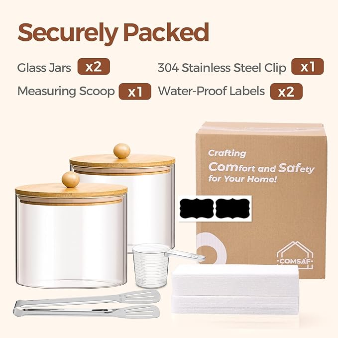 ComSaf Half Gallon Cookie Jar, Large Glass Jar with Lid Set of 2, 1.8 Qt Glass Food Storage Containers, Flour Sugar Storage Containers for Candy Cereal Nuts Beans, Canisters Sets for The Kitchen