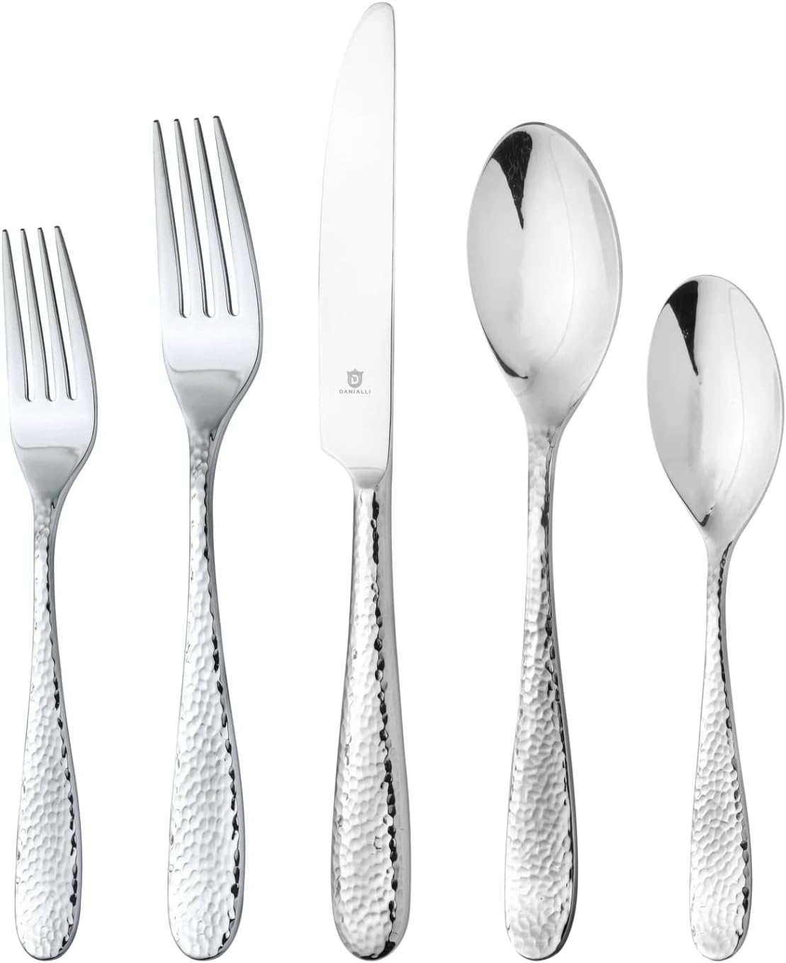 Hammered Silverware Set | Premium 18/10 Stainless Steel Flatware Service for 12 | Heavy-Duty & Dishwasher Safe | Built to Last (60-Piece, Fidenza Hammered)