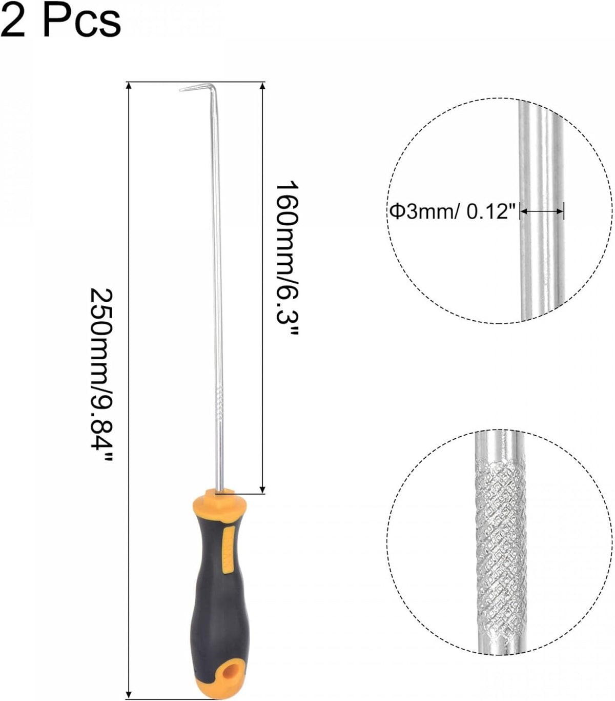 uxcell 90 Degree Pick Hook 9.84" Puller Remover Removal Tool for Oil Seal/O-rings, Gasket, Hose 2Pcs