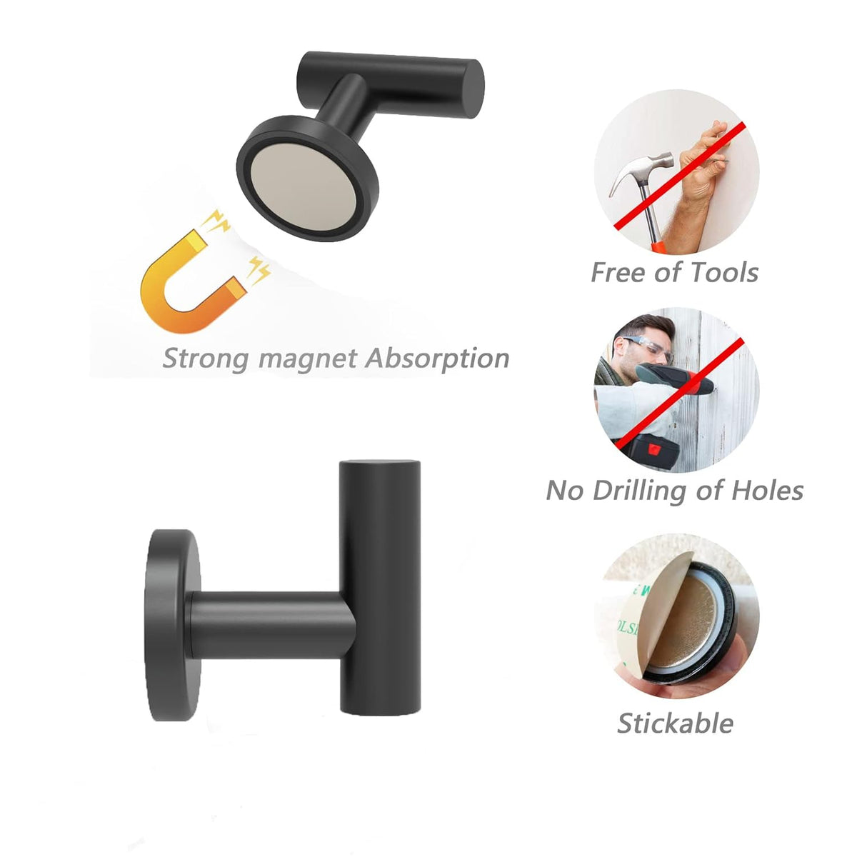 Magnetic Hooks Coat Magnet Hooks for Hanging,Magnetic Hooks Heavy Duty with Rare Earth Neodymium for Pot Holder,Grill,Refrigerator,Home,Kitchen,Workplace or Office.Pack of 4,Black