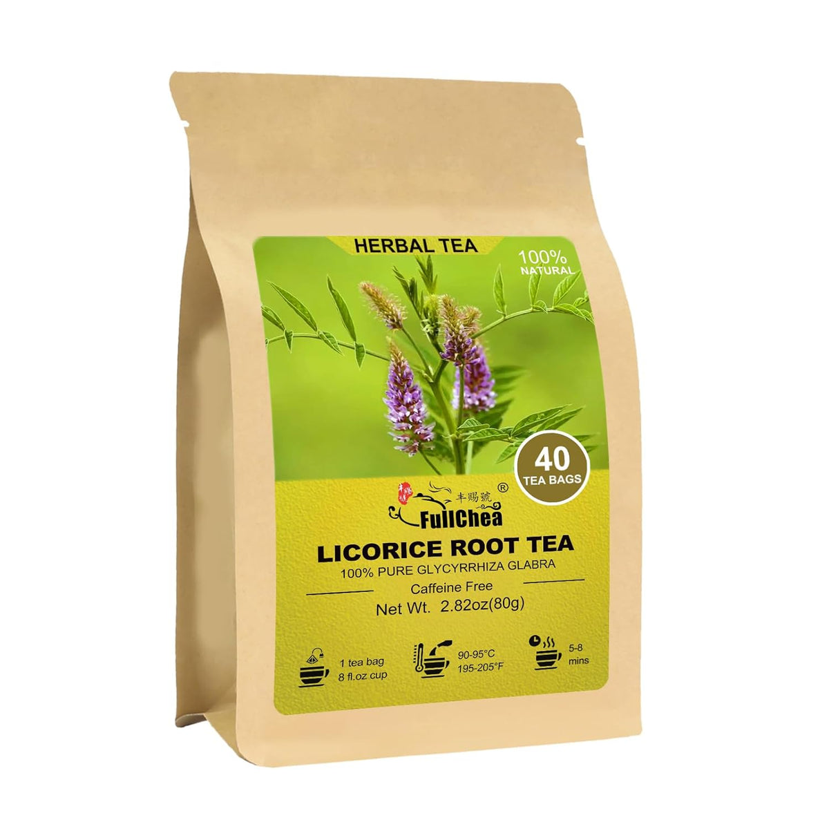 FullChea - Licorice Root Tea Bag, 40 Teabags, 2g/bag - Premium Licorice Root - Non-GMO - Naturally Caffeine-free Herbal Tea - Aid in Digestion & Promote Respiratory Health