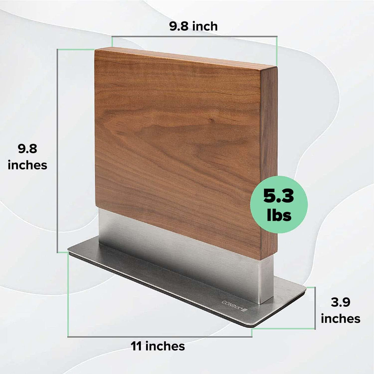 Coninx Magnetic Knife Holder with display stand, Double Sided Strong Magnetic Knife block for Kitchen counter top, Universal empty storage Organizer Block (Walnut Wood)