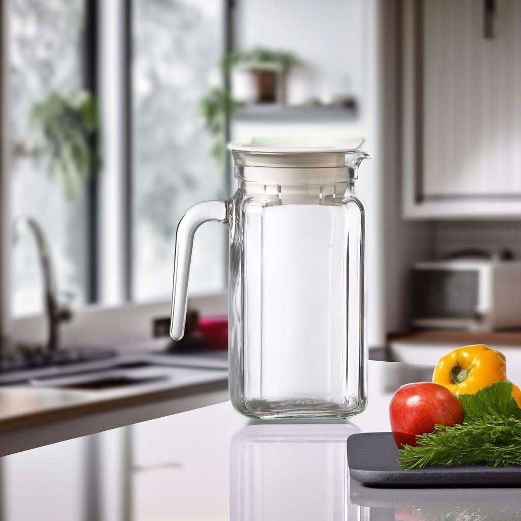 Amici Home Italian Igloo Quadra Glass Pitcher with Lid and Spout | 17 Ounce | Clear Glass Water Pitcher for Refrigerator | Carafe for Iced Tea, Juice, Milk, Cold Brew and Mimosa Bar