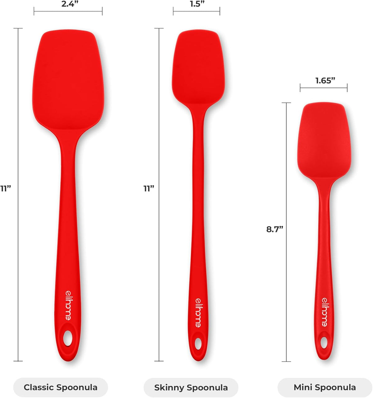 Elihome Mini Silicone Spoonula - Non-Stick Heat Resistant Silicone Scraper Spatula for Mixing, Serving, Scraping, Stirring, and More, 8.75 Inch, Red