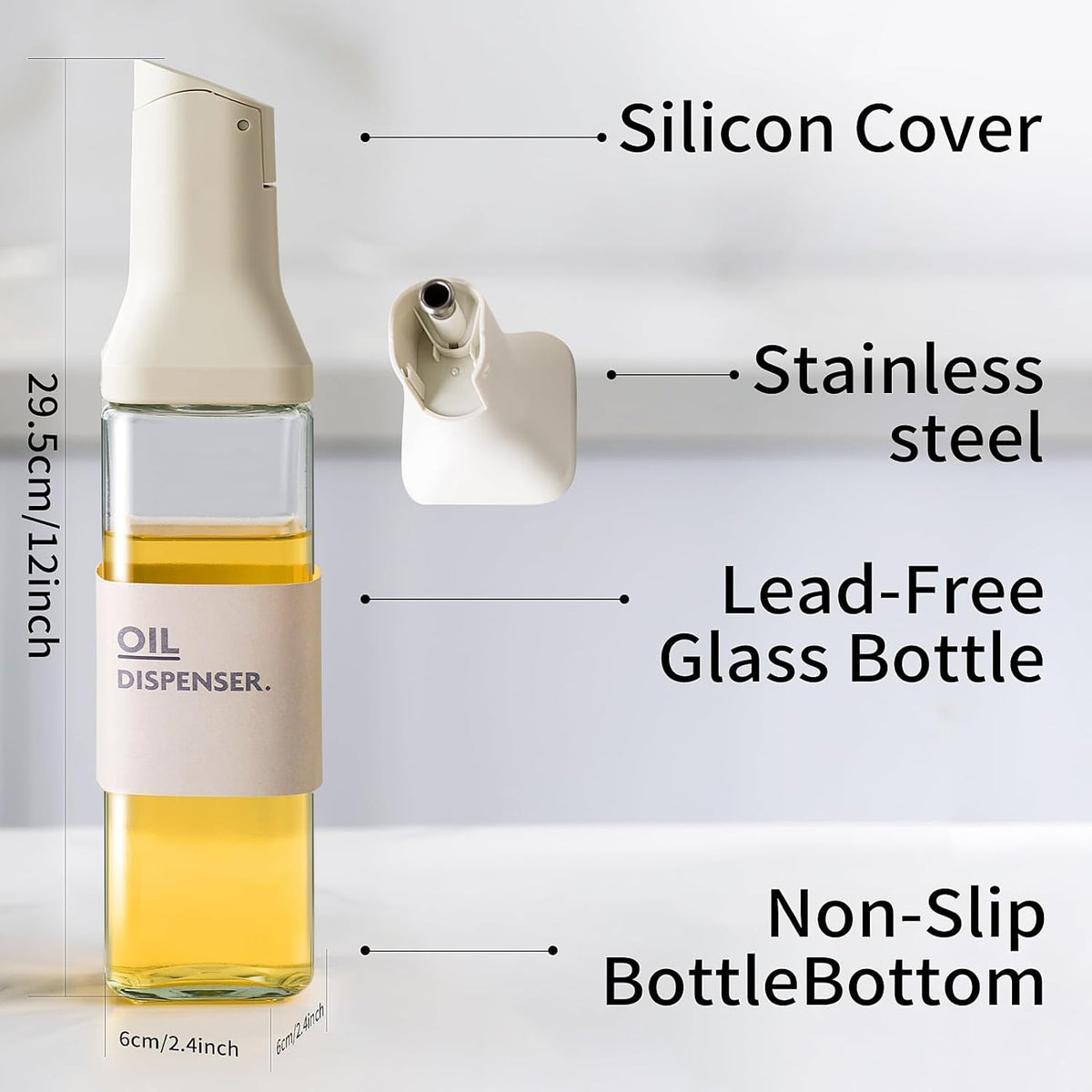 Olive Oil Dispenser for Cooking - 16oz Leakproof Glass Oil Dispenser Bottle with Gravity Spout, Air Fryer, BBQ, Healthy Salad & Non-Stick Pans,BPA-Free,Easy to Refill and Use,Blue